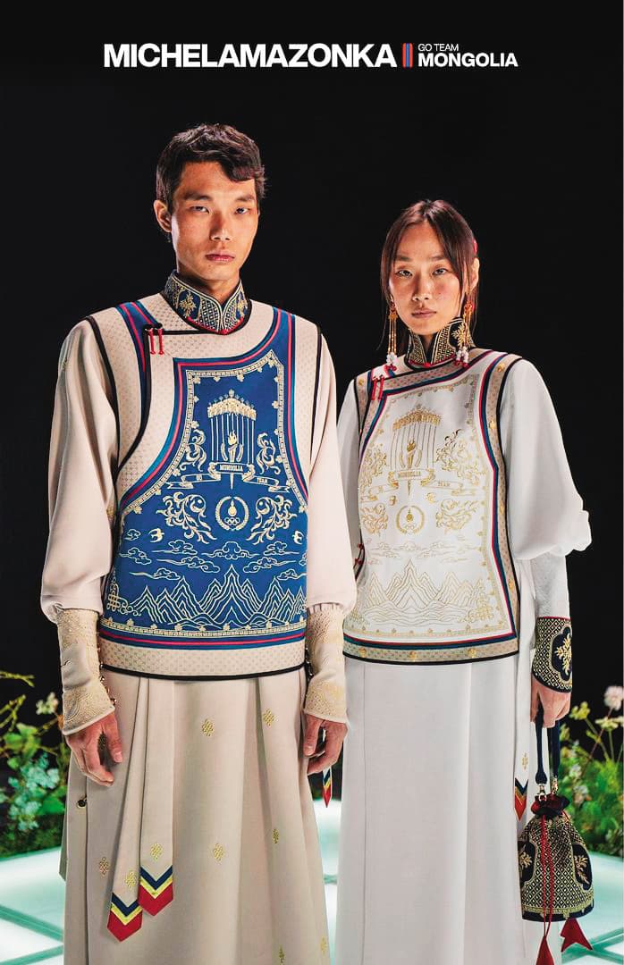 	被網友評為「2024最美奧運服」的蒙古隊服，時髦又不忘本。（翻攝自Michel Amazonka IG）